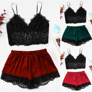 Womens Sexy Plus Size Sling Sleepwear Lingerie Lace Nightwear Underwear Set