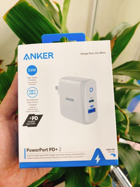 Củ sạc nhanh Anker powerport 2+ PD 33W a2626 Type C + USB cho iphone 8 X 11 12 và samsung