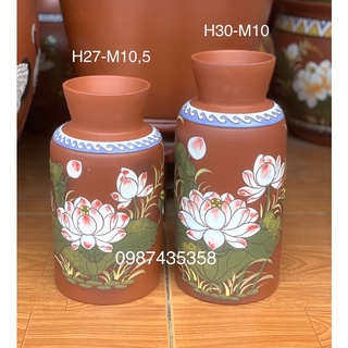 Lọ hoa sen gốm dáng chai gốm Bát Tràng