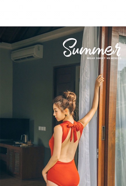 Bikini 1 mảnh hở lưng - Đồ bơi 1 mảnh cam đất - Monokini dáng bodysuit