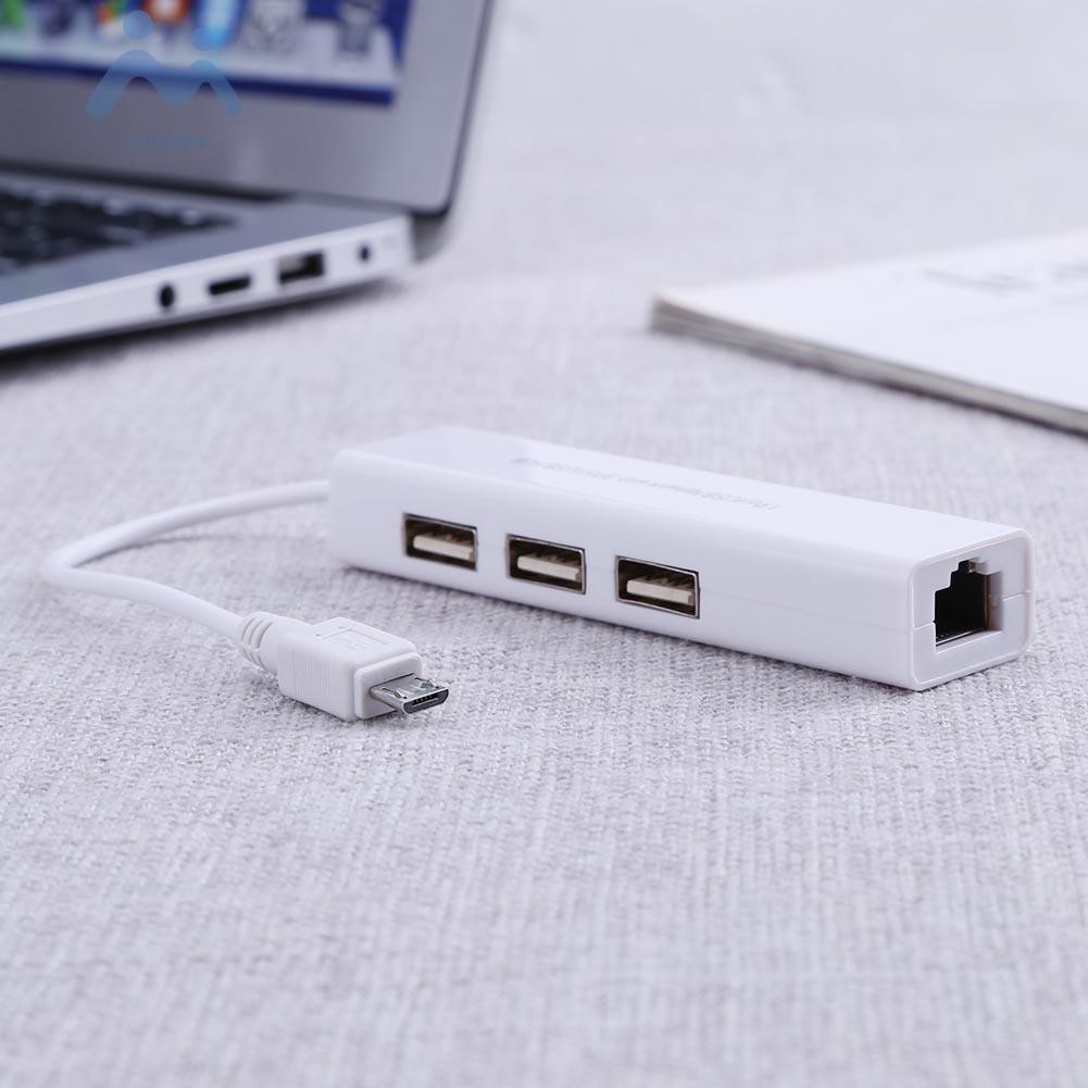 Bộ Chia 3 Cổng Usb 2.0 Hub 10 / 100mb Micro Usb Sang Rj45 Lan