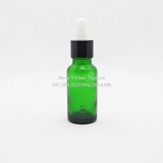 {Sỉ từ 4000đ} Vỏ lọ màu xanh lá đựng tinh dầu 20ml Serum - Nắp bóp đen trơn đầu trắng ( LOẠI ĐẸP )