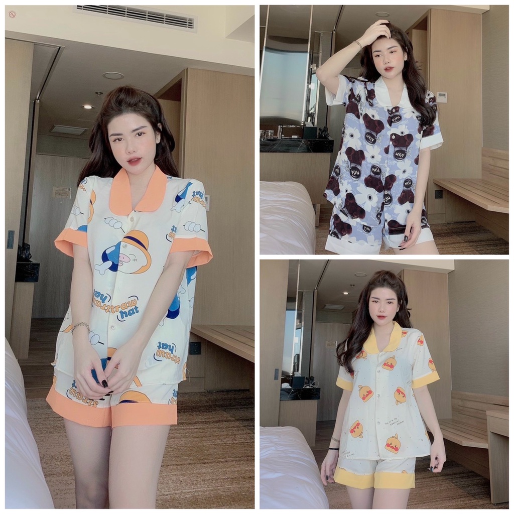 Đồ bộ Pijama nữ mặc nhà WAN tay ngắn quần đùi chất liệu lụa Mango cao cấp WF03