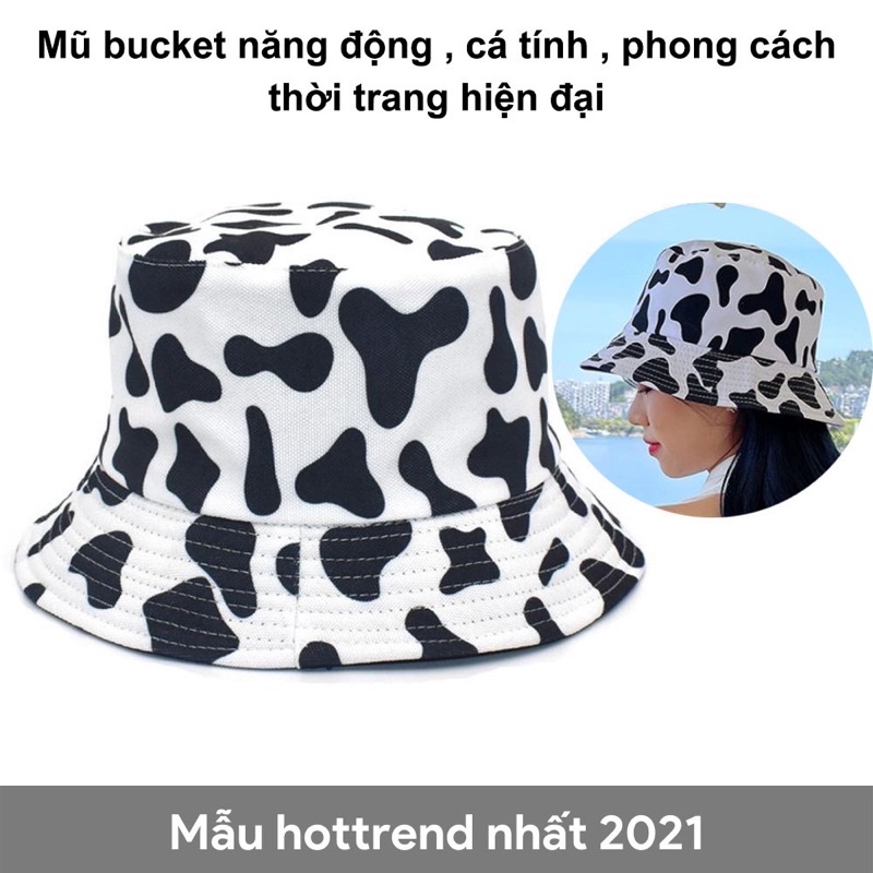 Mũ bucket bò sữa ❤️ Nón vành tròn hoạ tiết trắng đen phong cách form unisex nam nữ