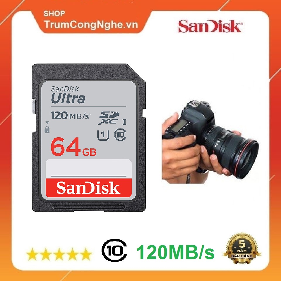 Thẻ nhớ Máy Ảnh SD Sandisk Utral Class10 64GB 100MB/s - Tốc độ cao