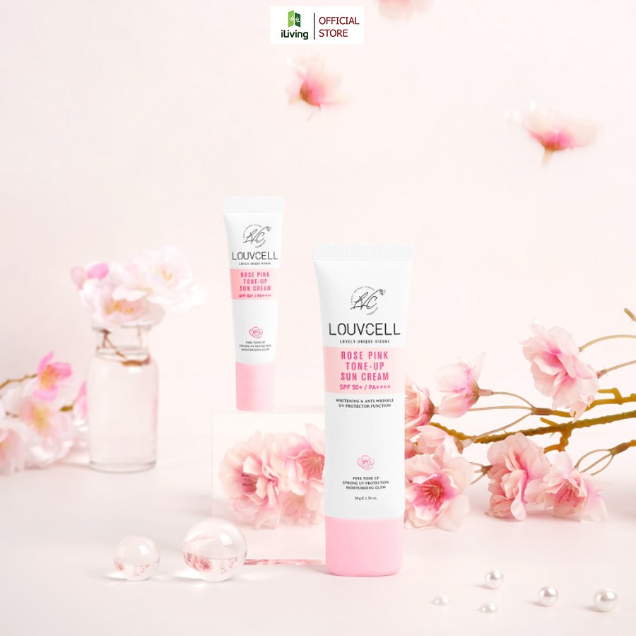 Kem chống nắng nâng tone da Rose Pink Tone Up Sun Cream Louv Cell 50ml và 10ml ILIVING-LOUKCNNTD