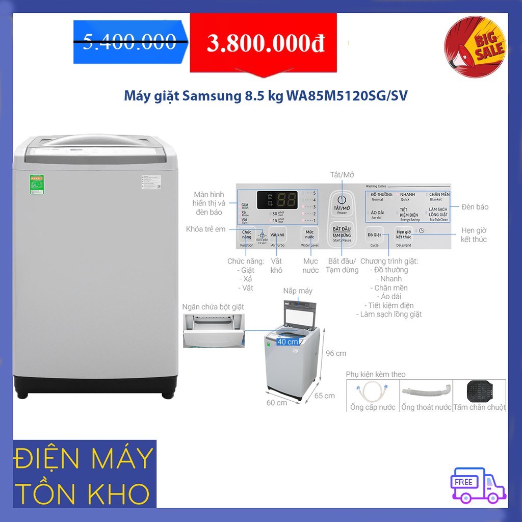 Máy giặt Samsung 8.5 kg WA85M5120SG/SV