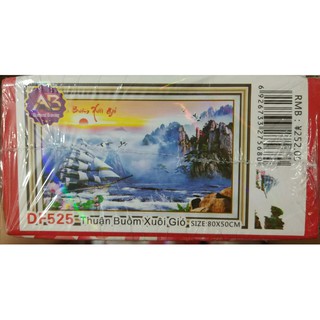 Tranh đính đá phong cảnh Thuận Buồm Xuôi Gió. Kích thước: 80x50cm