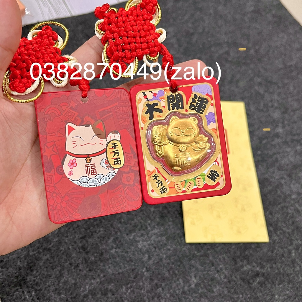 Dây Treo Mèo Thần Tài Mạ Vàng Đại Cát Đại Lợi - Quà Tặng Tết Phong Thủy May Mắn -  Treo Xe Oto Cửa Nhà