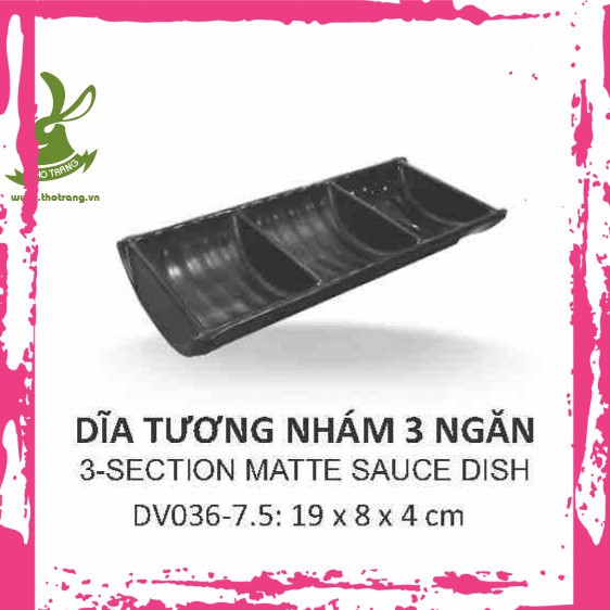 [Mẫu Mới]Dĩa Nước Chấm 3 Ngăn Nhựa Melamine Màu Đen Nhám 19*8*4cm Srithai Superware DV036-7.5