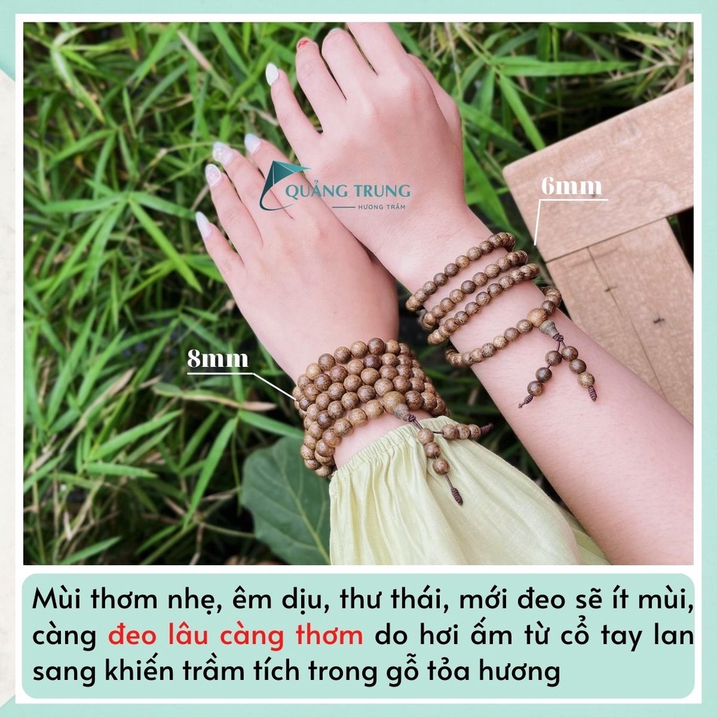 Vòng tay trầm hương 108 hạt trầm tốc tự nhiên - Chuỗi hạt đeo tay 6mm 8mm bảo hành 6 tháng