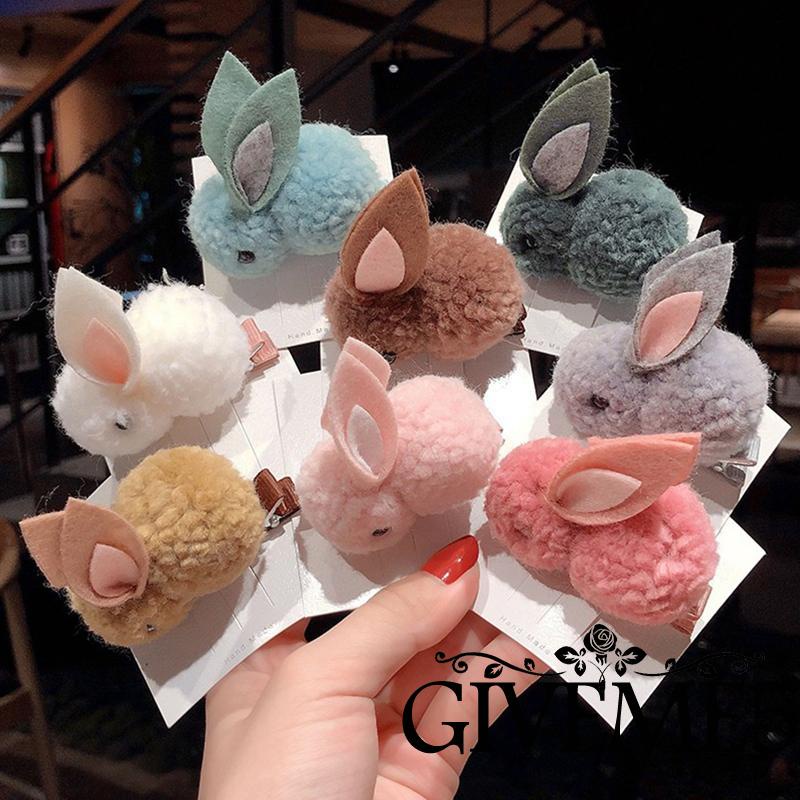 Kẹp tóc hình chú thỏ hoạt họa bằng lông nhung đáng yêu cho bé gái