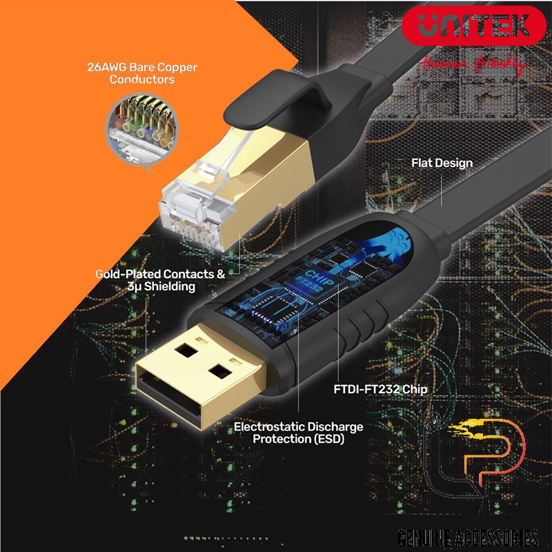 Cáp lập trình cisco - Console usb to RJ45 Unitek Y-SP 02001B dài 1.8M