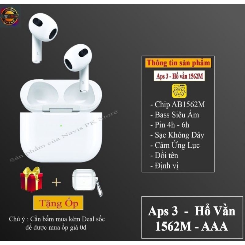 Air 3 Hổ Vằn 1562M|Tai Nghe Bluetooth TWS 3 Hổ Vằn - Pin 5H - Cảm Ứng Lực - Cảm Biến Hồng Ngoại - Bass Ấm - Navis PK