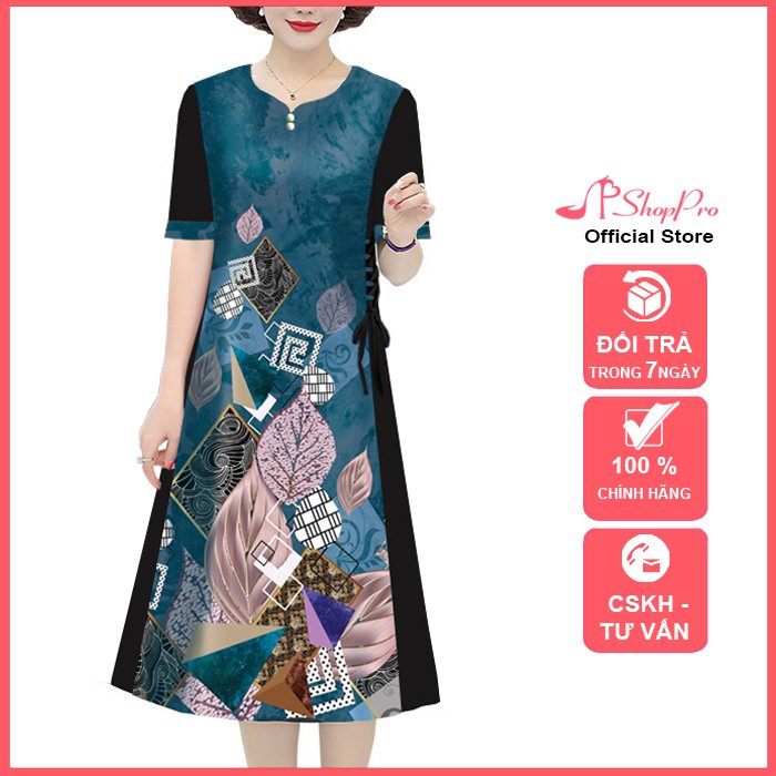 SHOPPRO-Đầm Trung Niên Dáng Suông Giấu Bụng Cho Mẹ Kiểu Đầm Suông Lụa U50 U60 Phối Màu In Hoạ Tiết 3336 3329 3333 3334