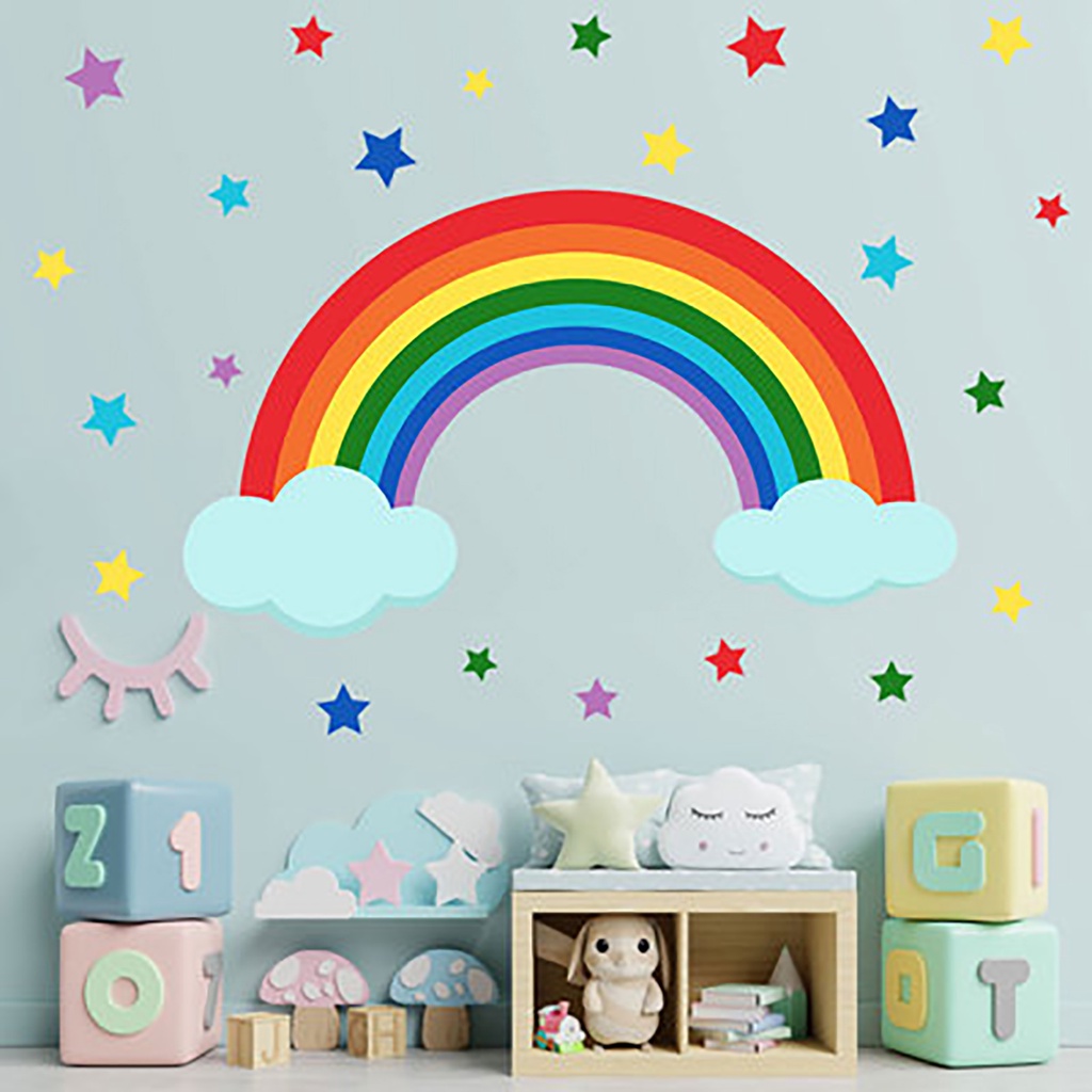 Sticker dán tường hình ngôi sao và cầu vồng