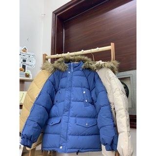 [ Ảnh thật ] Áo phao mũ lông, hàng sẵn, màu Xanh Coban/Xanh Ngọc/ Freesize dưới 56kg