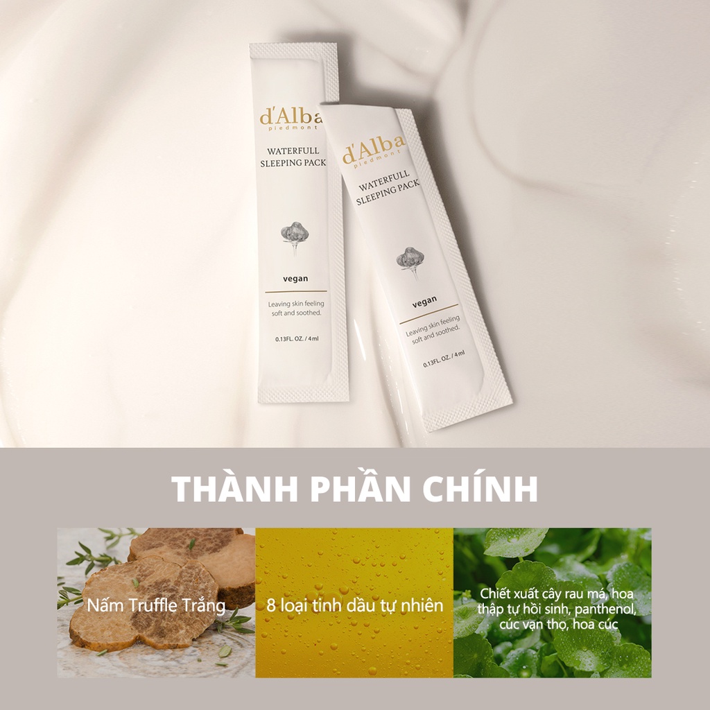 [d'Alba Official] Mặt nạ ngủ cấp nước sáng da hộp 12 gói Waterfull Vegan Sleeping Pack