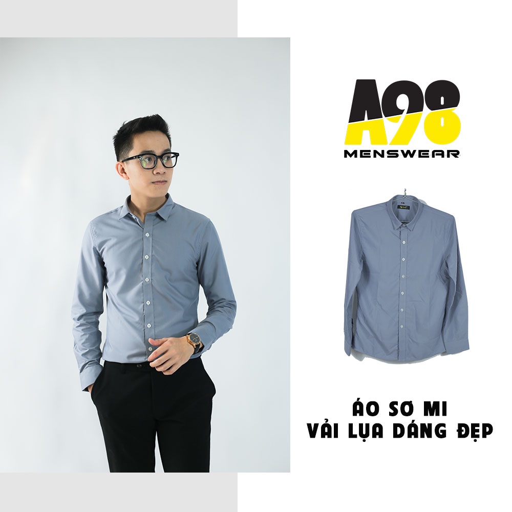 Áo sơ mi nam dài tay cao cấp Hàn Quốc vải lụa mềm mại thoáng mát giữ from chống nhăn thanh lịch sang trọng A98