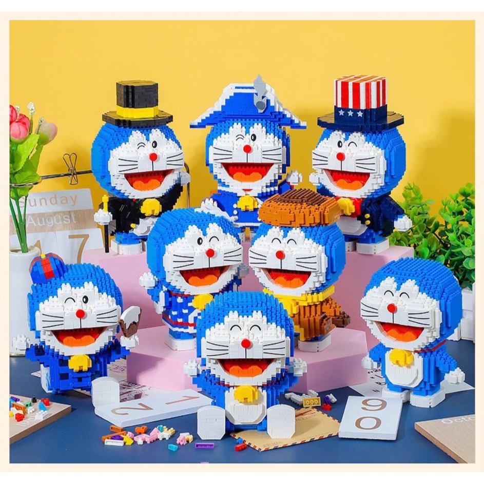Mô hình lắp ghép 3d doraemon, đồ decor trang trí bàn làm việc ghép hình lego, quà tặng sinh nhật