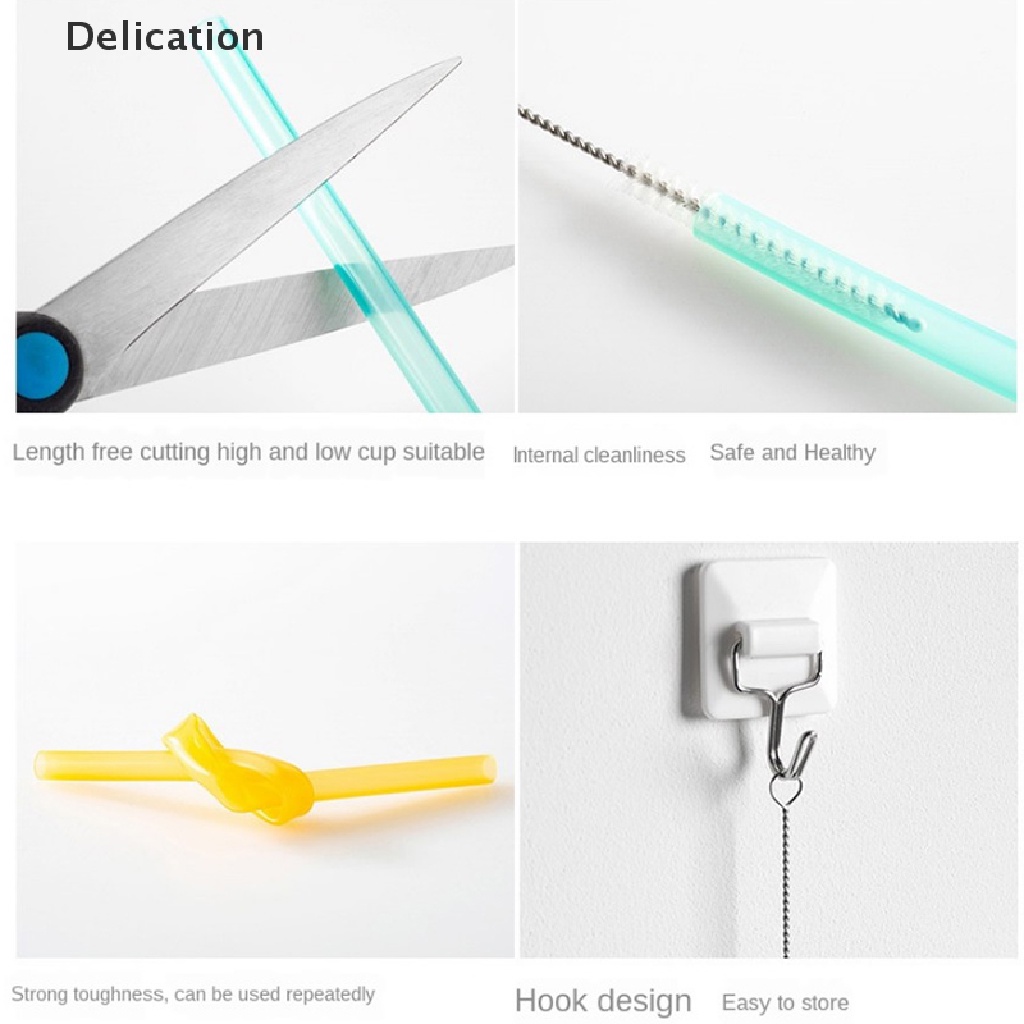 Set 6 Ống Hút Silicon Dẻo Trong Suốt Tái Sử Dụng Linh Hoạt Sáng Tạo
