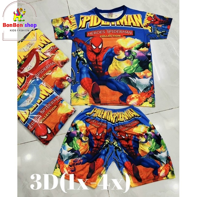 bộ đồ siêu nhân tay ngắn cho bé trai size 20-25kg in hình 3d nổi bật
