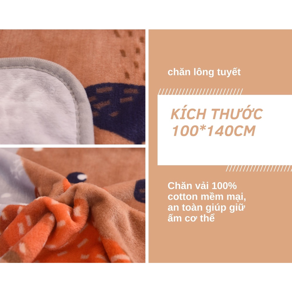 Chăn lông tuyết in hình 2 mặt cho bé 100*140cm Mềm cho bé đi học, chăn văn phòng