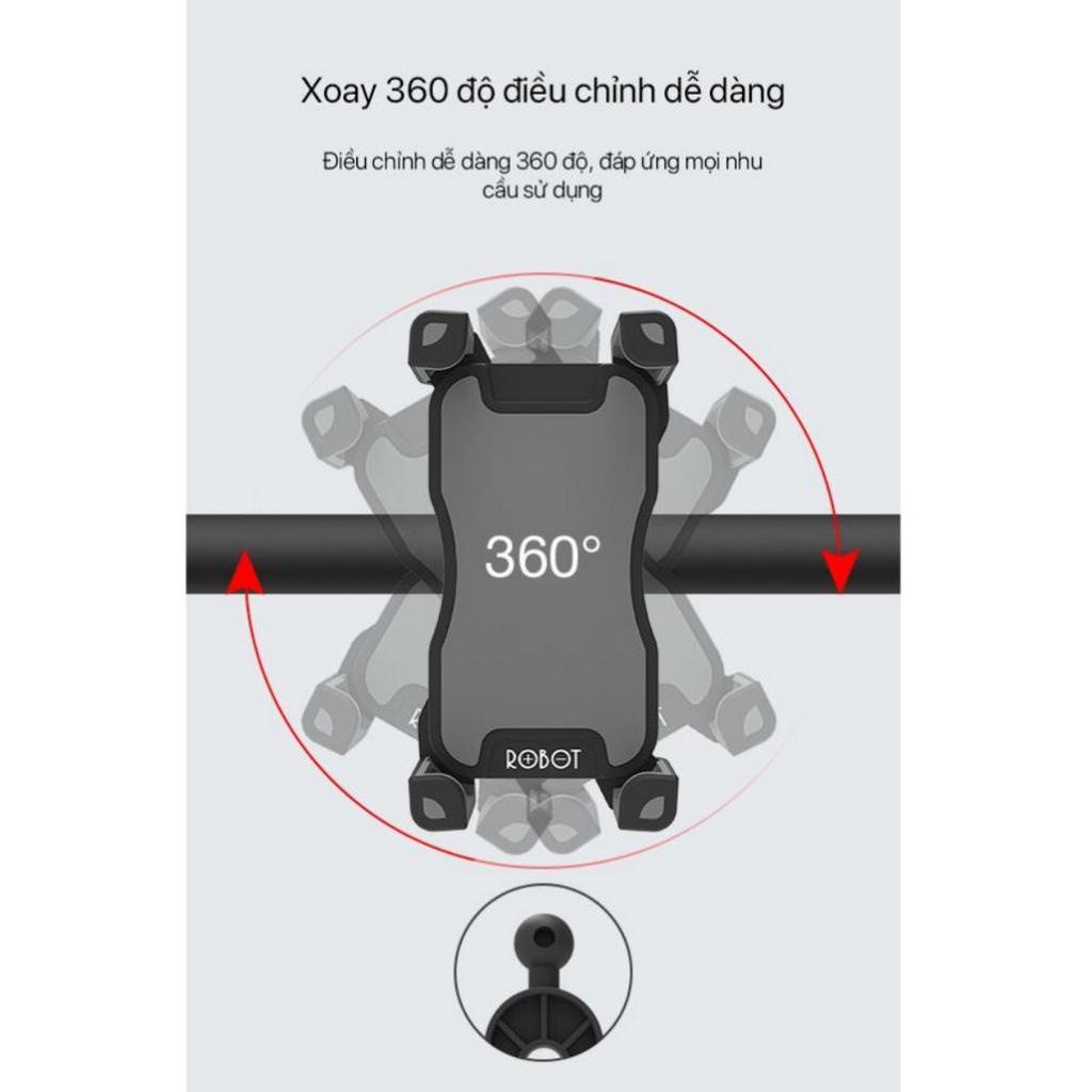 Giá Đỡ Điện Thoại Xe Máy ROBOT MH02 4 Góc Kẹp Chắc Chắn An Toàn Chống Trơn Trượt Chắc Chắn, Màn Hình 4-5.5inch
