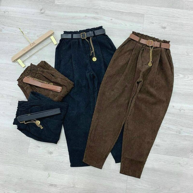 Quần baggy nhung gân kèm đai dáng mới