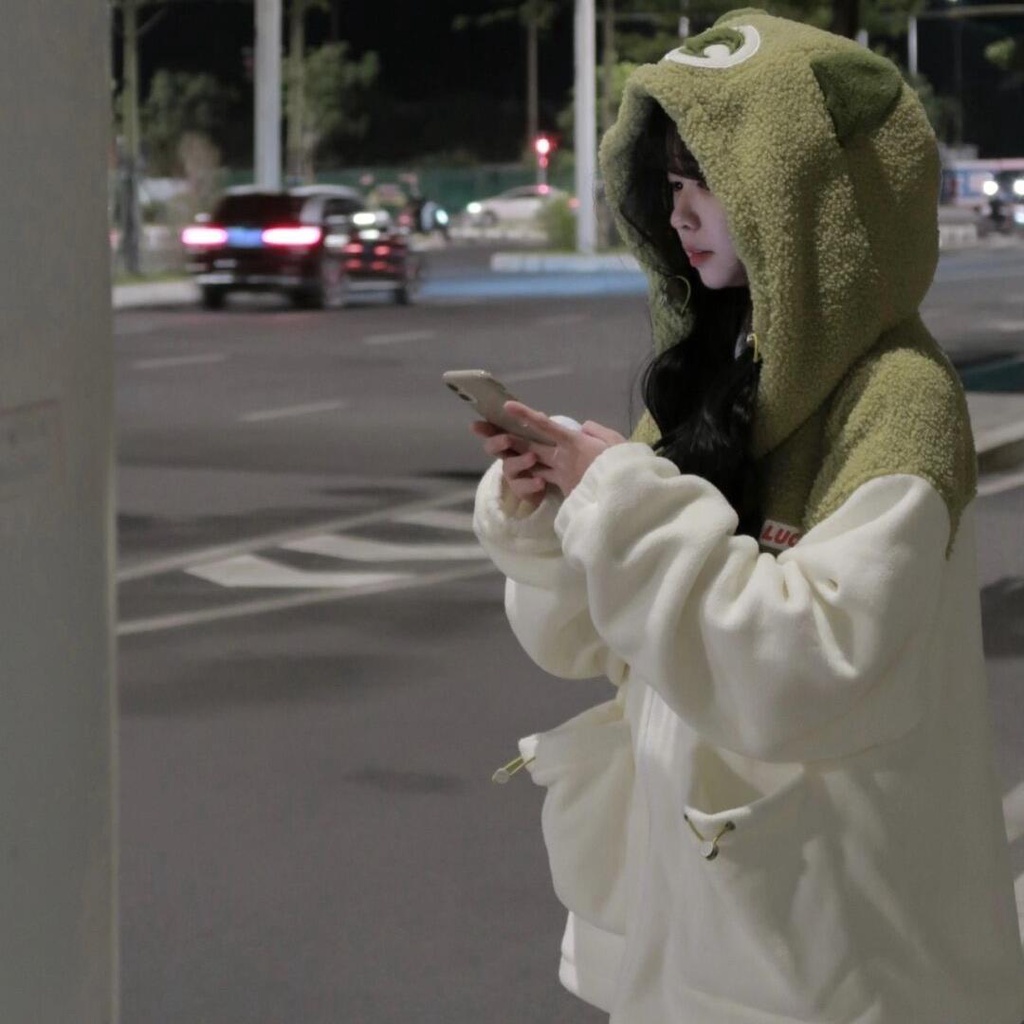 Áo Khoác Giả Lông Cừu Phối Màu Dễ Thương Phong Cách Hàn Quốc Thời Trang Thu Đông