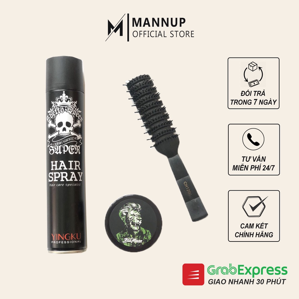 Combo Keo Xịt Tóc Hair Spray + Sáp Vuốt Tóc Sư Tử Blumaan + Lược Tạo Kiểu Tóc Chaoba CH1200 - Hàng Chính Hãng