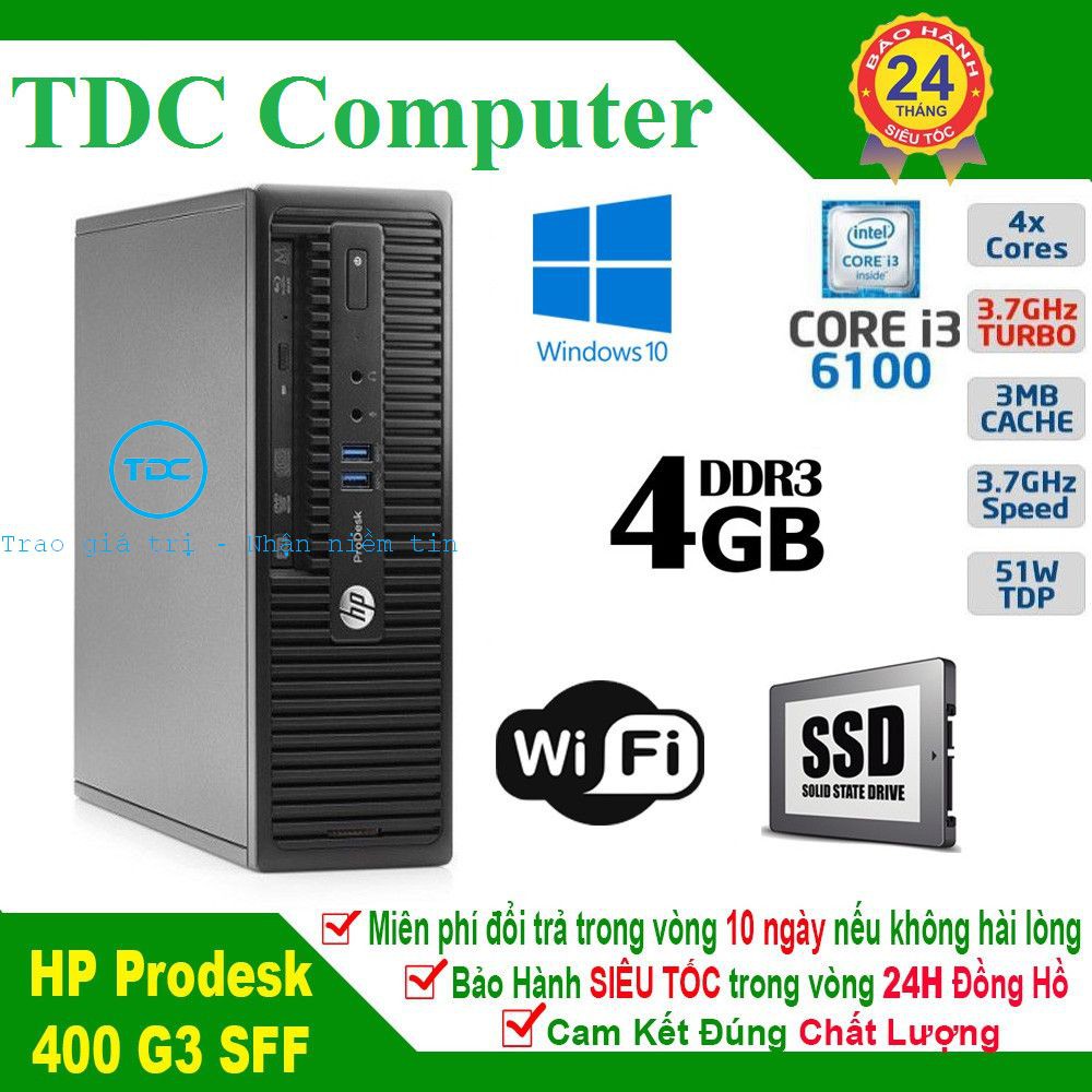 Case máy tính để bàn HP ProDesk 400 G3 main H110, cpu core i3 6100, ram 4GB, SSD 120GB. Hàng Nhập Khẩu.