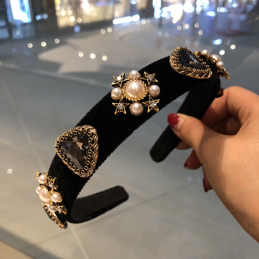 Băng Đô Cài Tóc Bản Rộng Đính Ngọc Trai Thanh Lịch Cho Nữ