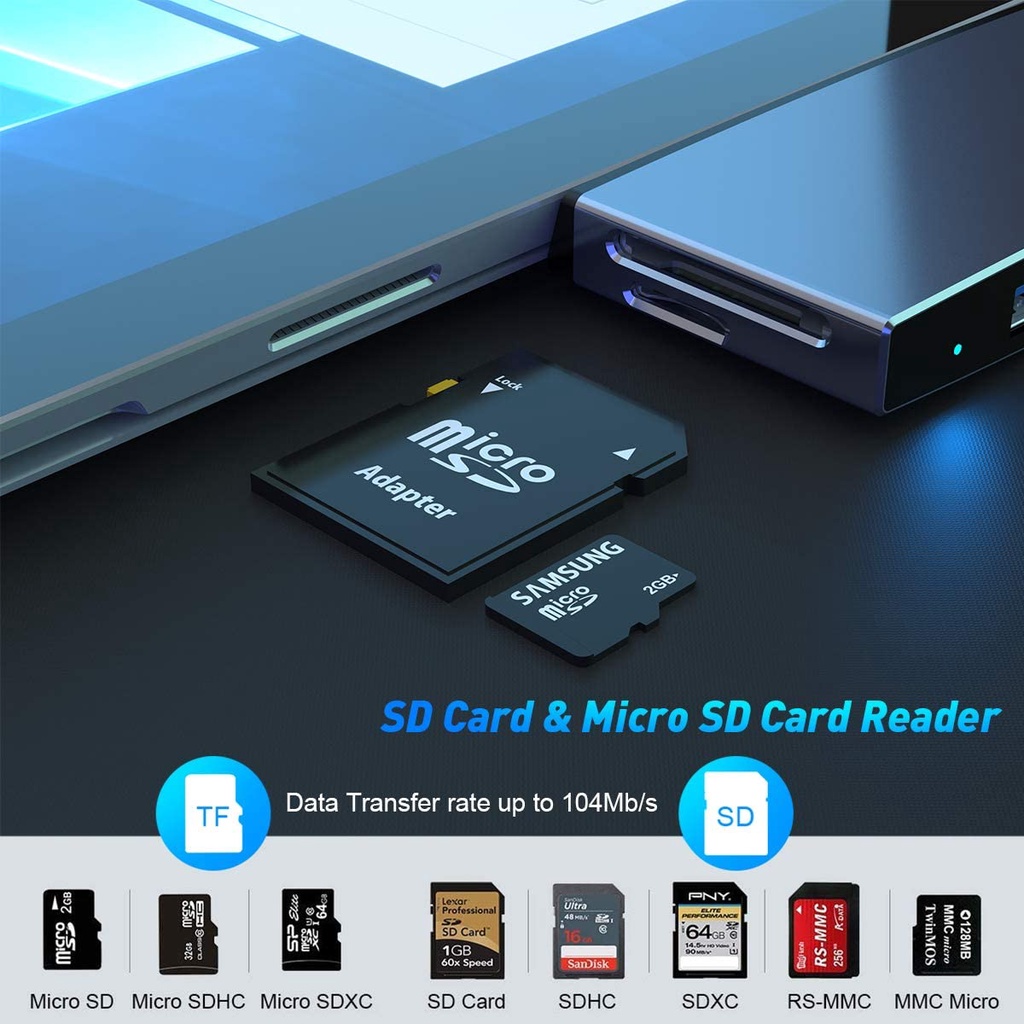 Đế Sạc Cho Surface Pro 6 / Pro 5 / Pro 4 Hubing Với Cổng HDMI 4K, 3 USB 3.0 , Đầu Đọc Thẻ SD / TF  Pro