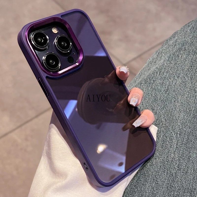 Ốp Điện Thoại Silicon Trong Suốt Chống Sốc Viền Màu Tím Cho iPhone 14 Pro Max 12 11 13 Pro Max XR XS Max X 13Pro