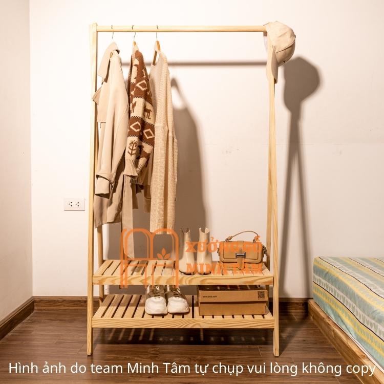 Kệ treo quần áo chữ A 2 tầng gỗ thông Minh Tâm, chống mốt mọt, đã qua xử lý, kích thước 150*86*34cm, bảo hành 12 tháng