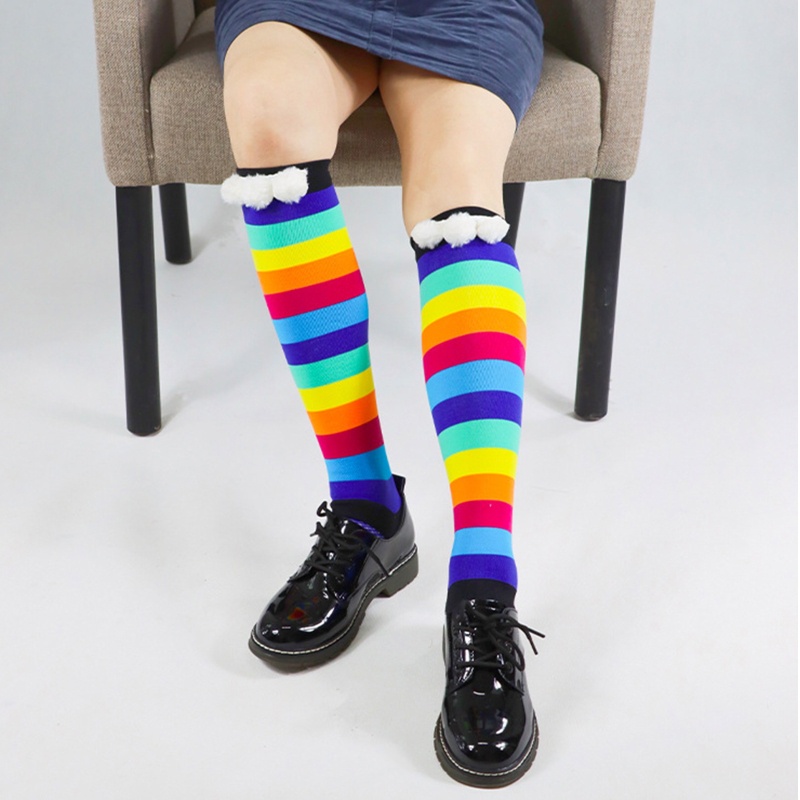 Youyo Vớ Cao Đến Đầu Gối Phối Lông Vũ Họa Tiết Chấm Bi / Trái Tim Nhiều Màu Phong Cách Harajuku Nhật Bản Harajuku Mùa
