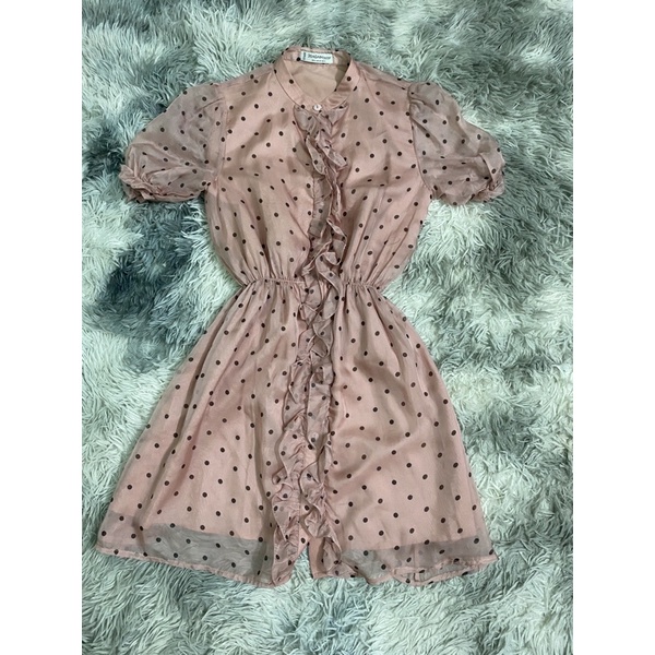 ĐỒ SI/ 2HAND-HÀNG HIỆU CHÍNH HÃNG- Đầm xoè voan chấm bi hồng phối bèo -ẢNH SHOP TỰ CHỤP VÀ QUAY