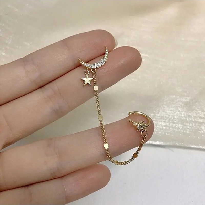 Khuyên Kẹp Vành Tai Hình Mặt Trăng/Ngôi Sao/Mặt Trăng Có Đính Đá Đơn Giản
