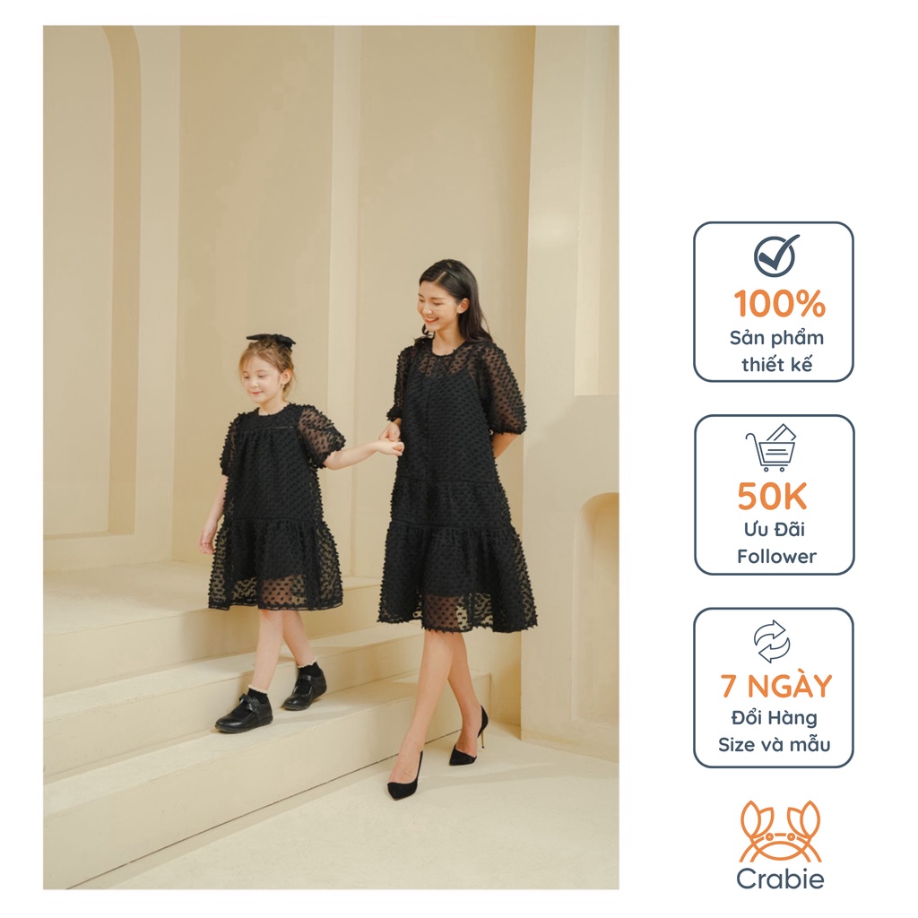 Đầm bé gái CRABIE dự tiệc babydoll công chúa hoa dệt 3D - Lisa dress - Đen