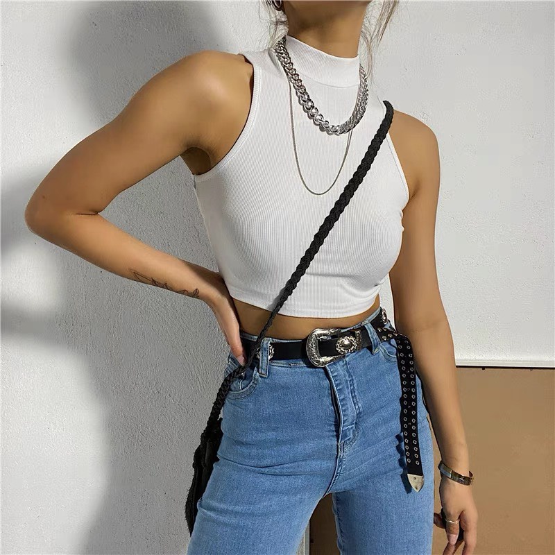 [Mã FAMARAL2 giảm 10K đơn 50K] Áo Croptop Nữ Gân Tăm, Ba Lỗ Cổ Cao 3p - Tharo Clothing