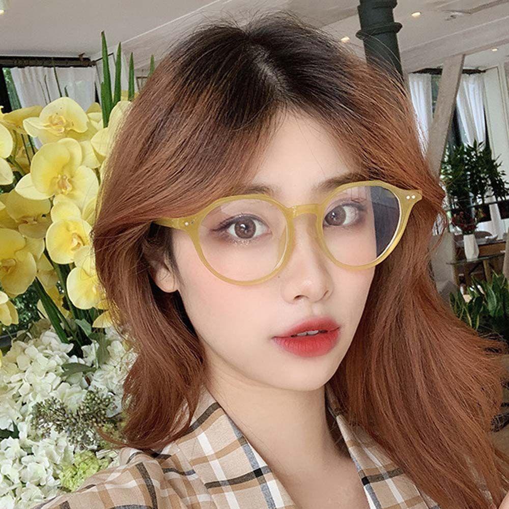 Mắt Kính Chống Bức Xạ Gọng Vuông Tròn Màu Đen Phong Cách Hàn Quốc Dành Cho Bạn Nữ
