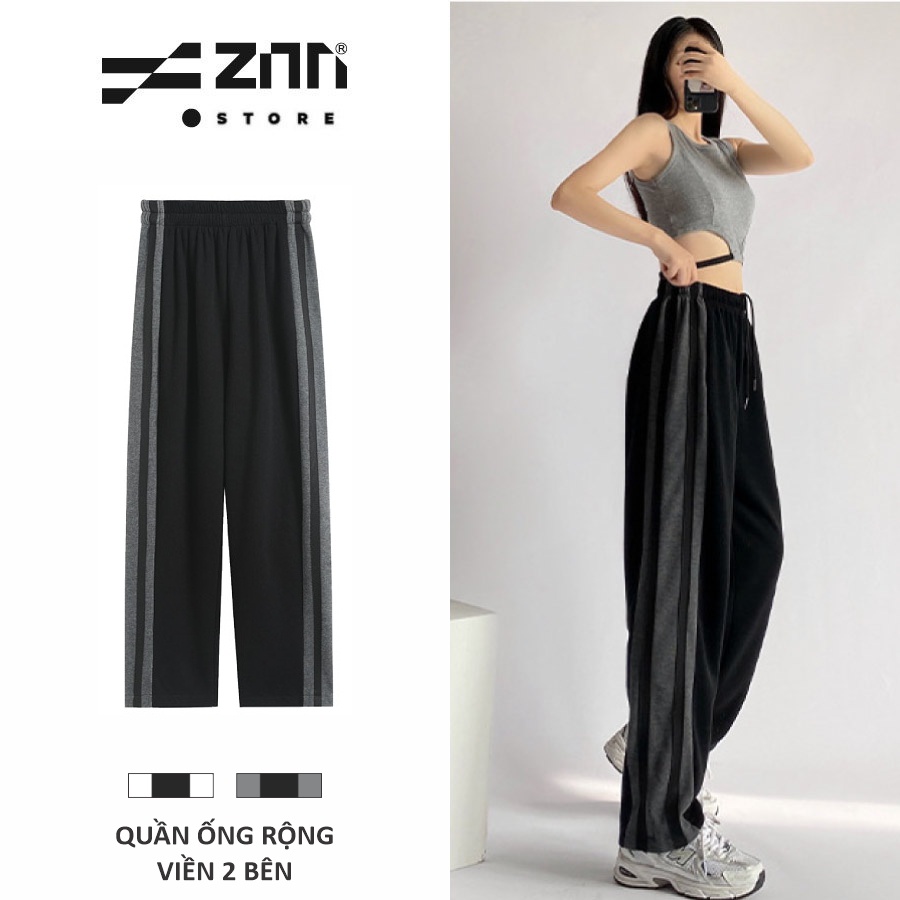 Quần Ống Rộng Culottes Nữ Chất Poly Viền Kẻ To 2 Bên Viền Trắng Thể Thao Zinti QD37