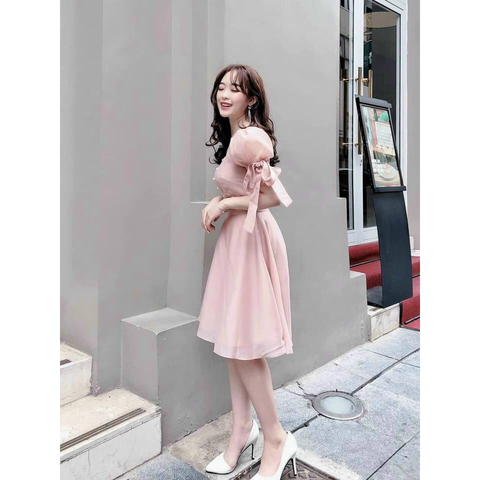 Đầm Dự Tiệc Thiết Kế Cổ Vuông Tay Nơ Xinh Lung Linh Hanaki HNK1011 | BigBuy360 - bigbuy360.vn