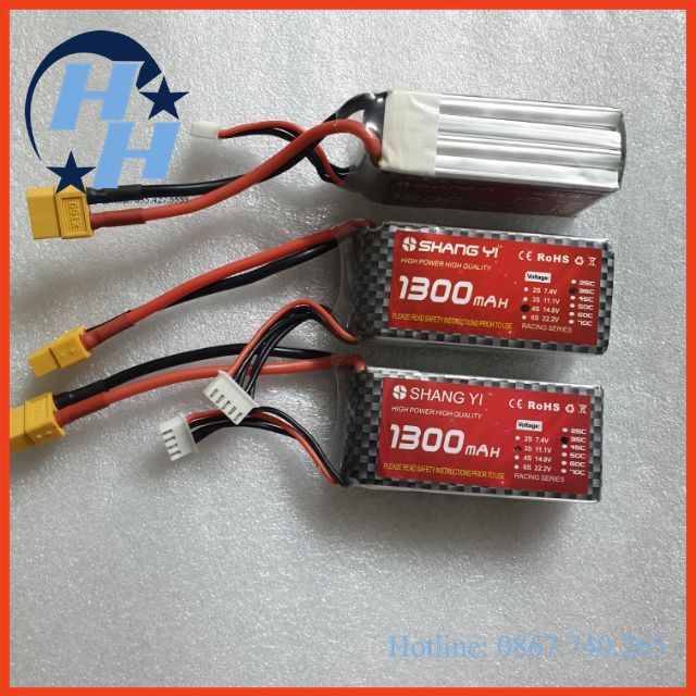 Pin Lipo ShangYi 3S, 4S, 1300mAh 35C. XT60. may bay