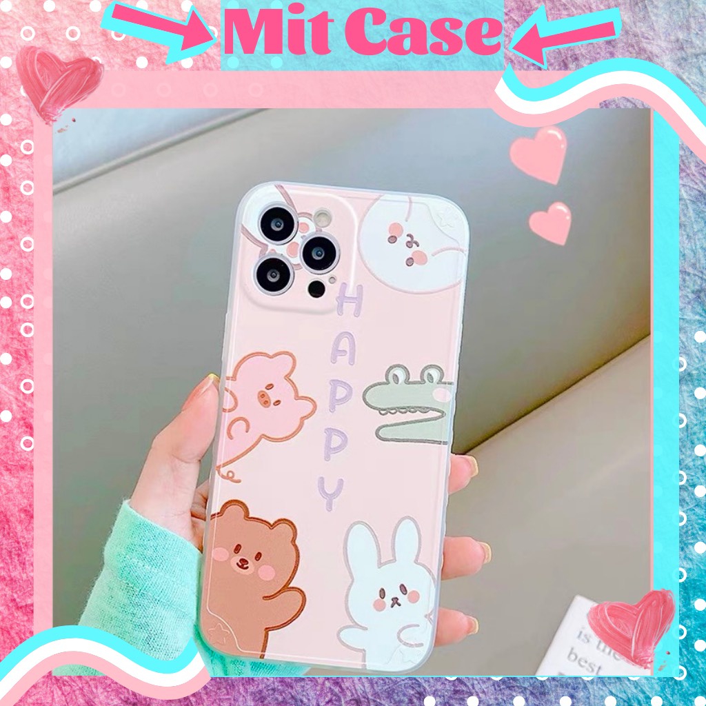 Ốp Lưng iPhone Silicon Viền Vuông Hình Thú Cưng Happy Màu Iphone 6 6 plus 7 plus 8 plus x xs max 11 pro max 12 12promax