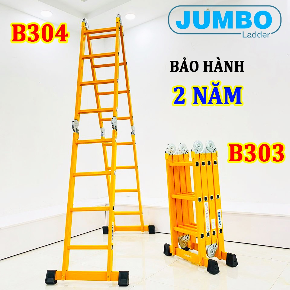 Thang nhôm gấp 4 đoạn 4 bậc JUMBO B303 &amp; B304 (BẢO HÀNH 2 NĂM) thang thợ điện