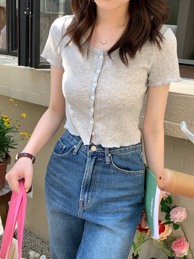 Áo Thun Cardigan Ngắn Tay Họa Tiết Hoa 51294