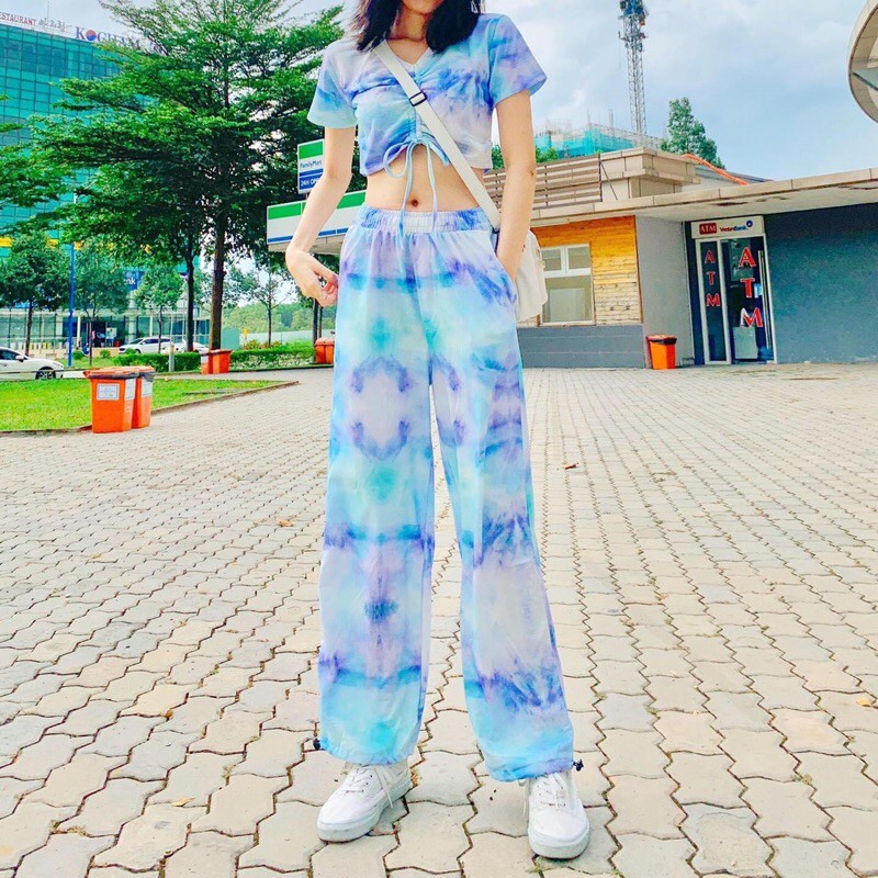 Set Loang Màu Long Pant+ CropTop Rút Dây Ảnh Thật