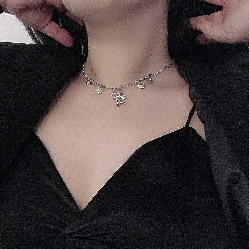 Dây chuyền 22111 mặt trái tim và thần cupid phong cách Nhật Hàn cá tính